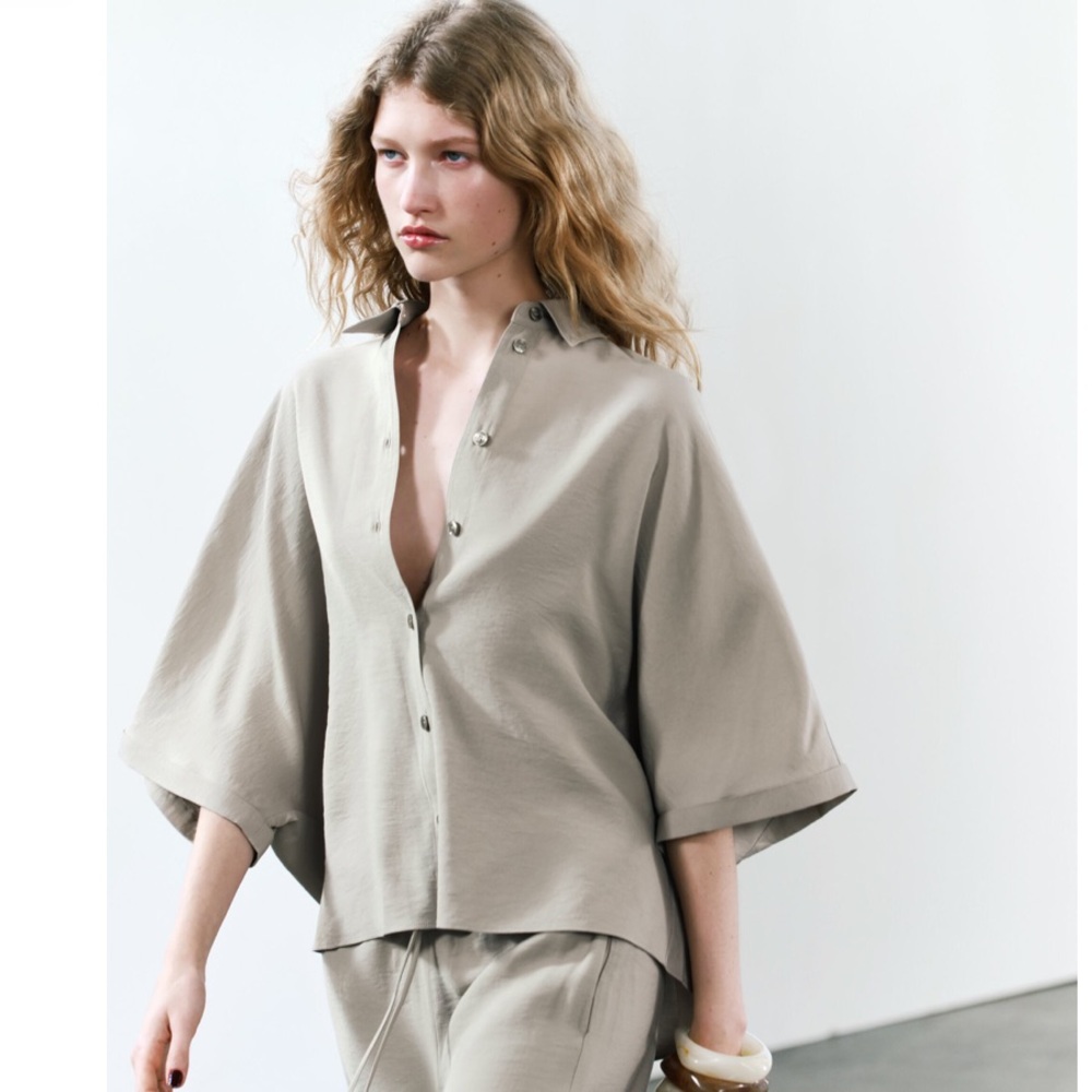 ZARA NEW WOMAN SS24 MINK ZW COLLECTION OVERSIZE SHIRT